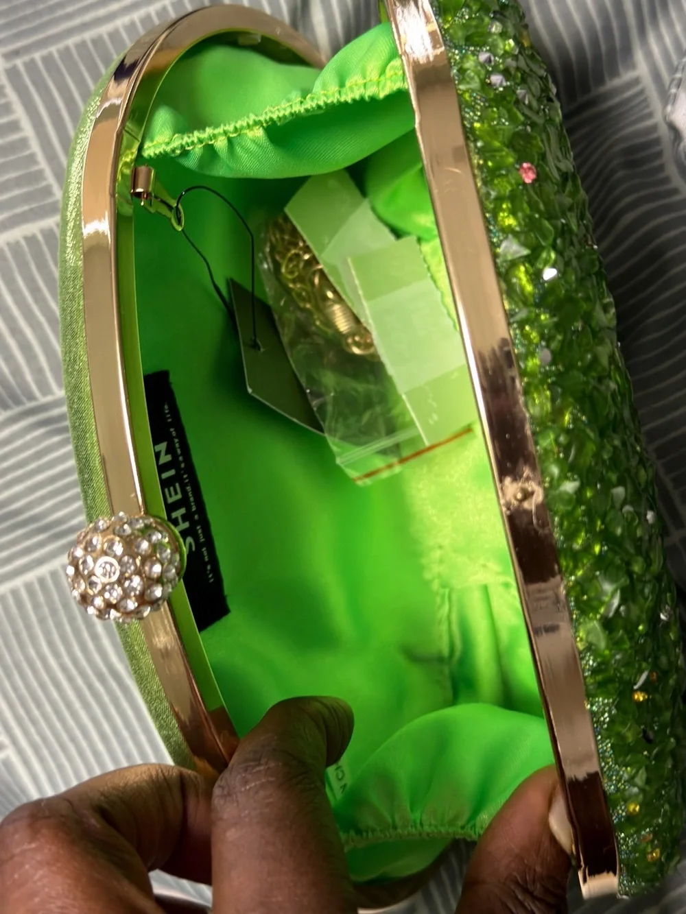 Green Beaded Crystal Oval Clutch